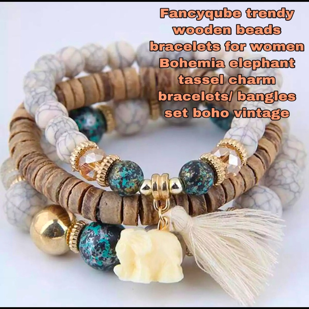 Brand new Fancyqube trendy wooden beads bracelets